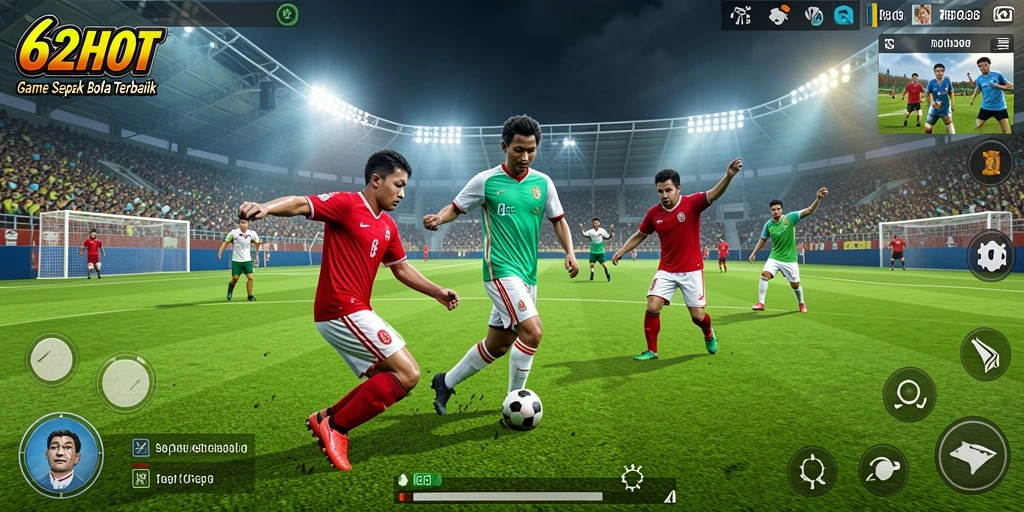 Gameplay seru dari 62HOT yang menampilkan aksi sepak bola.