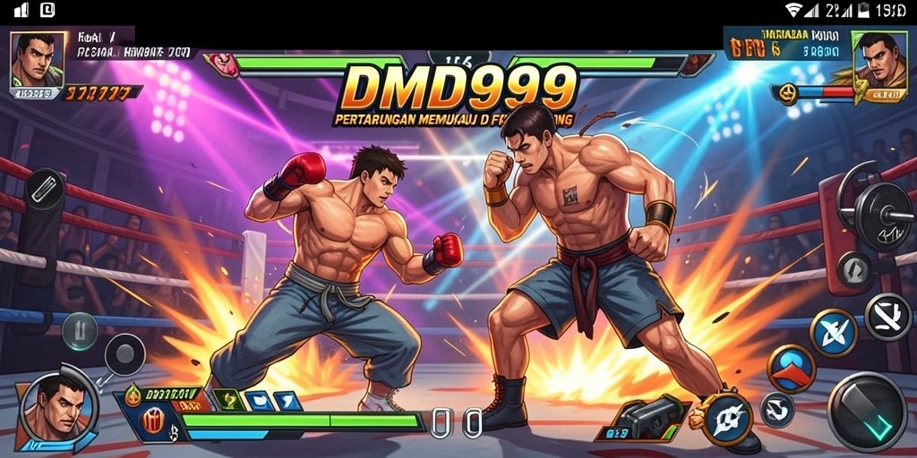 Screenshot gameplay DMD999 menampilkan pertarungan epik antara karakter-karakter kuat.