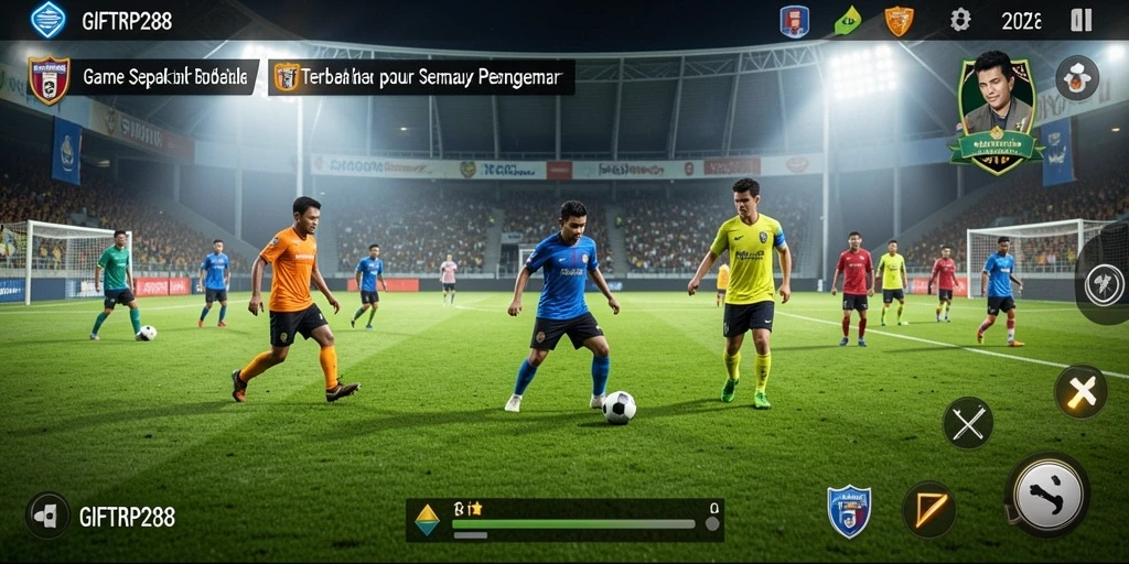 Screenshot gameplay <strong>GIFTRP288</strong> menampilkan aksi seru di lapangan sepak bola.