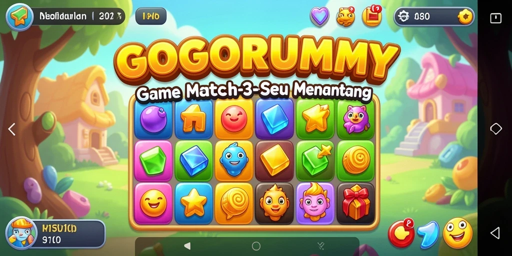 Screenshot gameplay dari GOGORUMMY yang menampilkan momen seru saat bermain Match-3.
