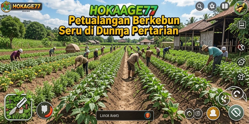 Tampilan gameplay HOKAGE77 yang menampilkan aktivitas berkebun seru.