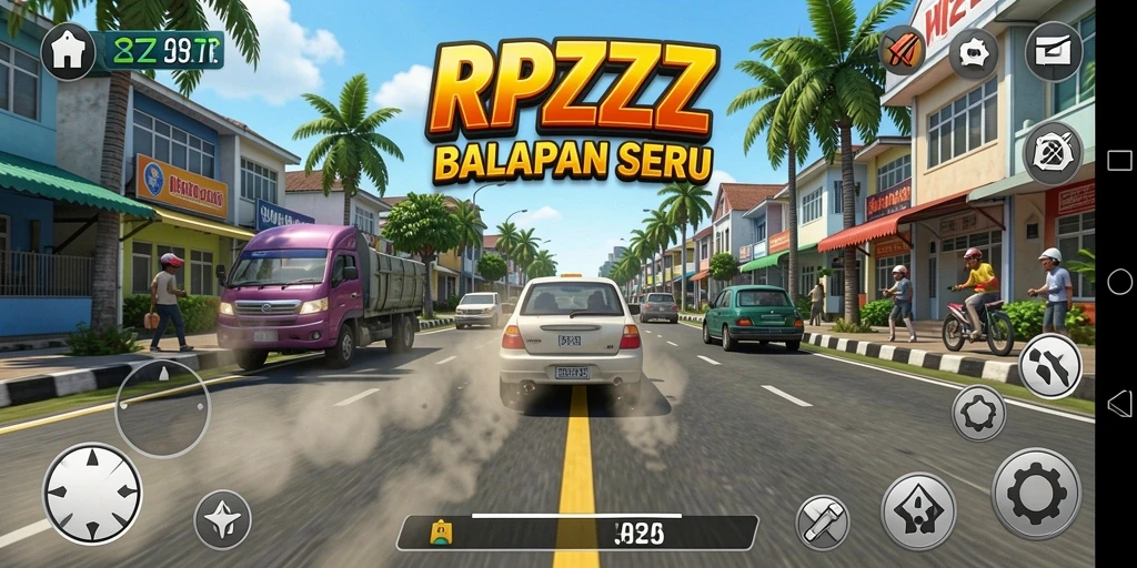 Tampilan gameplay seru di RPZZZ dengan mobil balapan berkualitas.