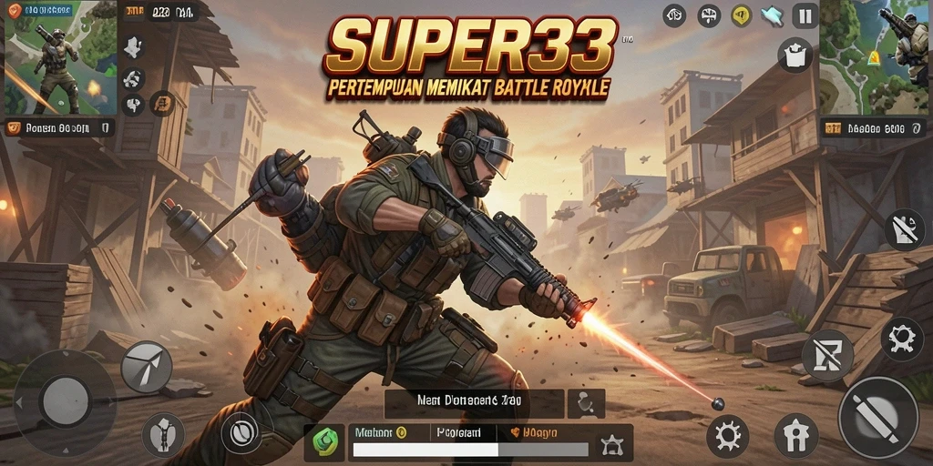 Tangkapan layar gameplay SUPER33 dengan aksi pertempuran seru.